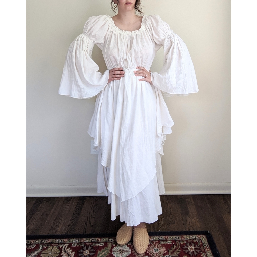 SOLD Vtg Gauze Flowy Bell Sleeve Peasant Dress L - Picture 1 of 8